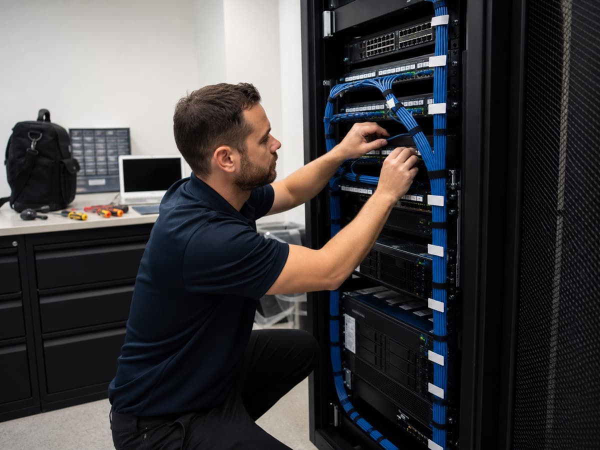 Server Room and Rack Cleanup in Edmonton — server room cable management and rack organization.