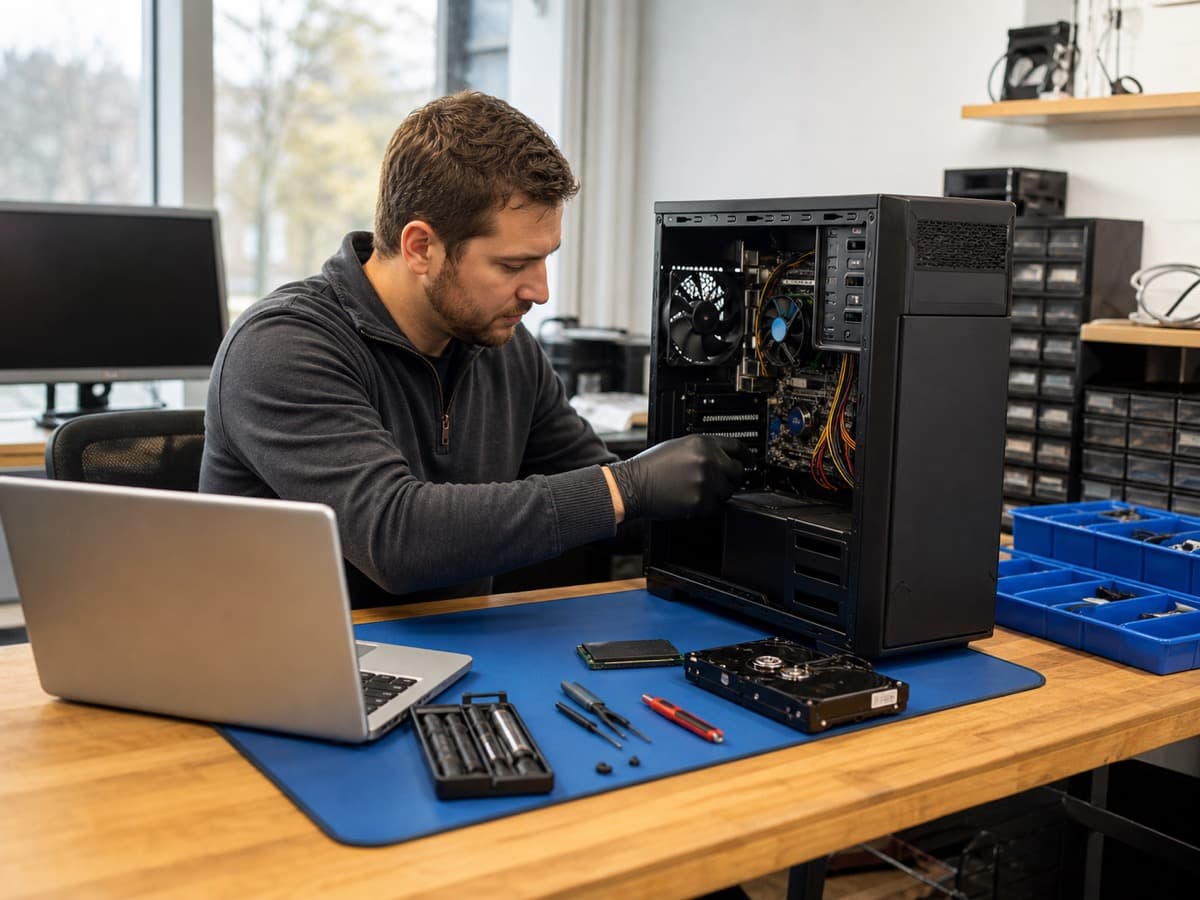 Computer Repair Services in Edmonton — desktop and laptop repair bench diagnostics.