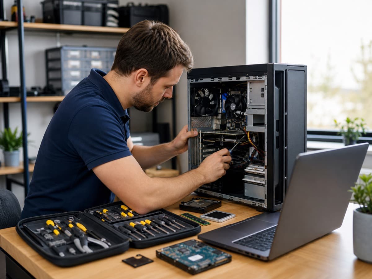 Same-Day Computer Repair in Edmonton — same-day repair bench with common parts ready.